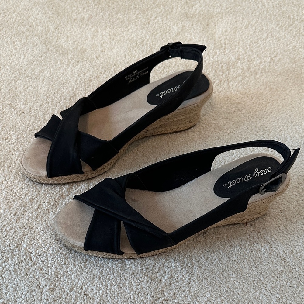 Black Easy Street Espadrille Shoes, 8 M, padded and flexible